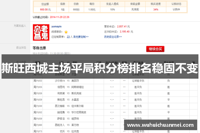 斯旺西城主场平局积分榜排名稳固不变