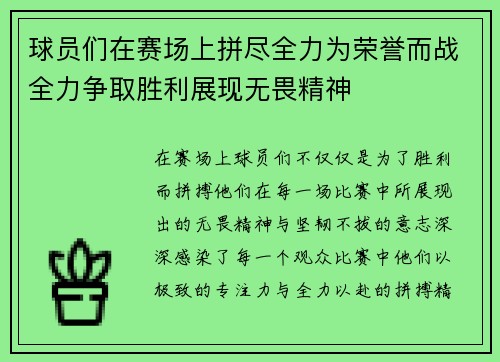 球员们在赛场上拼尽全力为荣誉而战全力争取胜利展现无畏精神